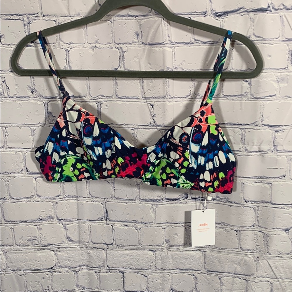 Andie Multicolor Abstract Print Bikini‎ Top - Navy, Green, Pink, Blue
